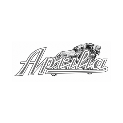 1945 Aprilia logo: outlined chrome-effect cursive script with a snarling spotted leopard prowling across the top of the word