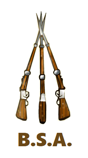 The BSA piled arms trade mark: three rifles stacked into a tripod above the letters B.S.A.