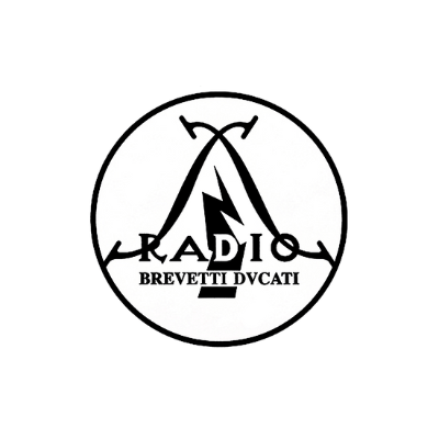 1927 Ducati logo: interlocked S's over a lightning bolt with the RADIO BREVETTI DVCATI wordmark