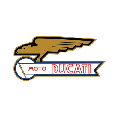 1959 Ducati logo: a stylised eagle in profile carrying a MOTO DUCATI banner