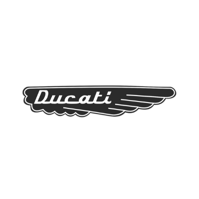 1967 Ducati logo: the single black Scrambler wing with 'Ducati' in white italic script