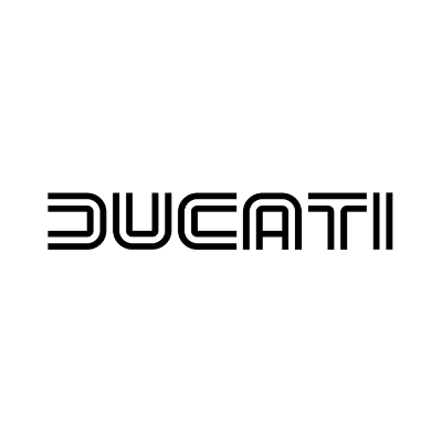 1975 Ducati logo: Giorgetto Giugiaro's minimalist DUCATI wordmark set between two parallel lines