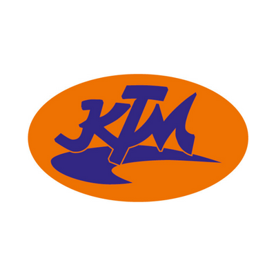 1954 — The First Official Logo: Orange Oval, Blue Letters — Ktm logo