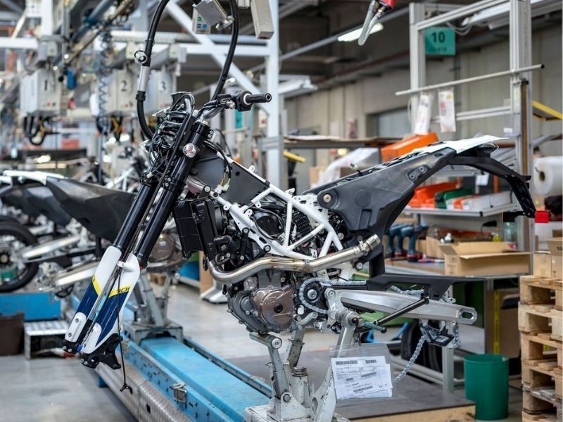 an enduro frame on the husqvarna production line