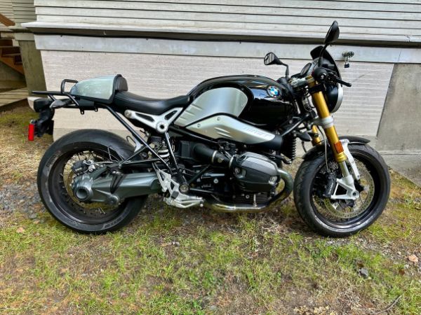 2015 BMW R nineT parked in front of a building
